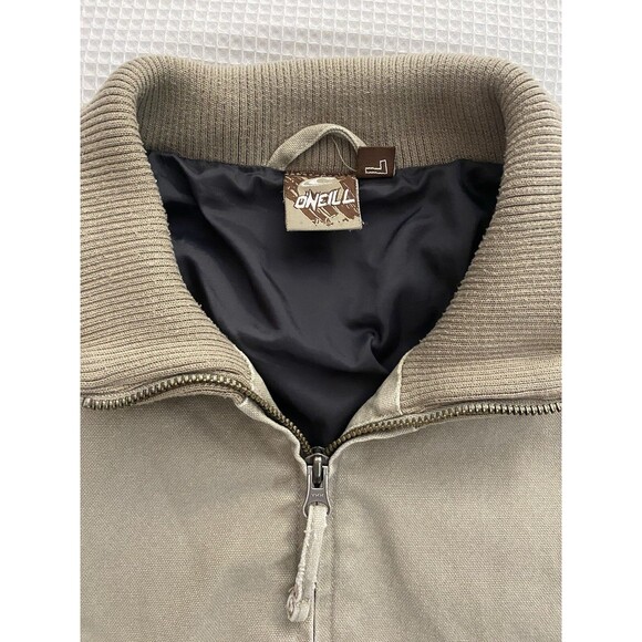Y2K Bomber Jacket O’Neill Men’s Large Full Zip Tan Chore Outdoor Work Lined - Picture 2 of 12